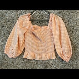 orange/white gingham print smocked boutique top